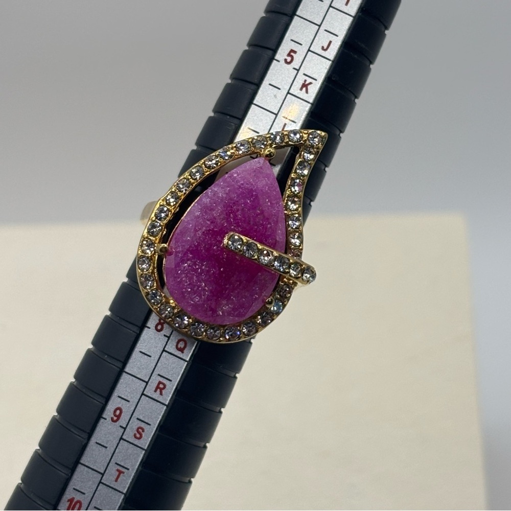 Pink Colored Stone Teardrop Cocktail Ring - Picture 6 of 6